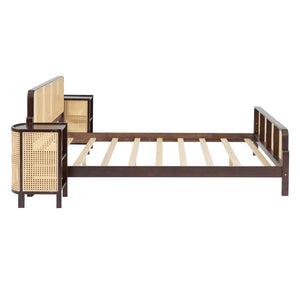 HomeRoots Walnut Wood Full Bed Frame - Elegant Low-Profile Design with Durable Construction & Slatted Support 596414