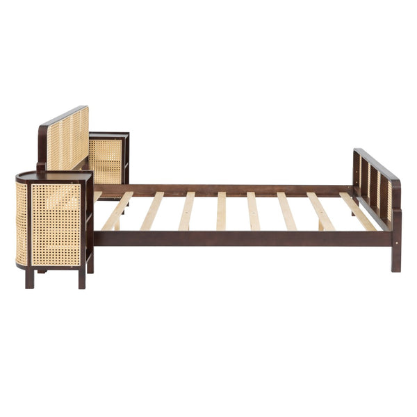 HomeRoots Walnut Wood Full Bed Frame - Elegant Low-Profile Design with Durable Construction & Slatted Support 596414