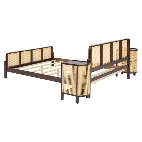 HomeRoots Walnut Wood Full Bed Frame - Elegant Low-Profile Design with Durable Construction & Slatted Support 596414