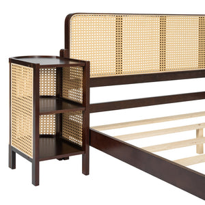 HomeRoots Walnut Wood Full Bed Frame - Elegant Low-Profile Design with Durable Construction & Slatted Support 596414