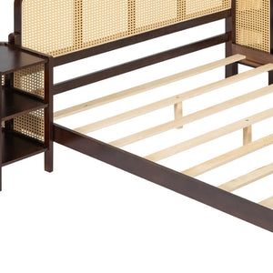 HomeRoots Walnut Wood Full Bed Frame - Elegant Low-Profile Design with Durable Construction & Slatted Support 596414