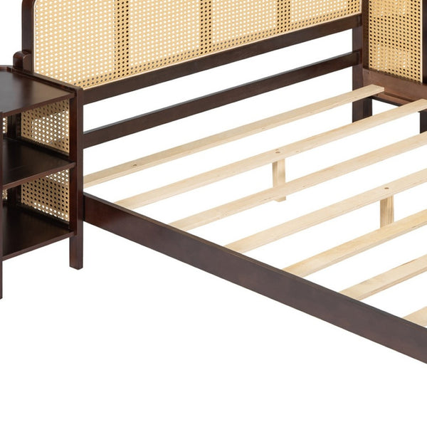 HomeRoots Walnut Wood Full Bed Frame - Elegant Low-Profile Design with Durable Construction & Slatted Support 596414