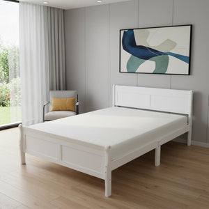 HomeRoots White Wood Full Bed Frame - Elegant Platform Design, Sturdy Support, Modern Style for Timeless Comfort 596416