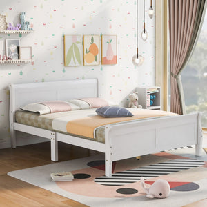 HomeRoots White Wood Full Bed Frame - Elegant Platform Design, Sturdy Support, Modern Style for Timeless Comfort 596416