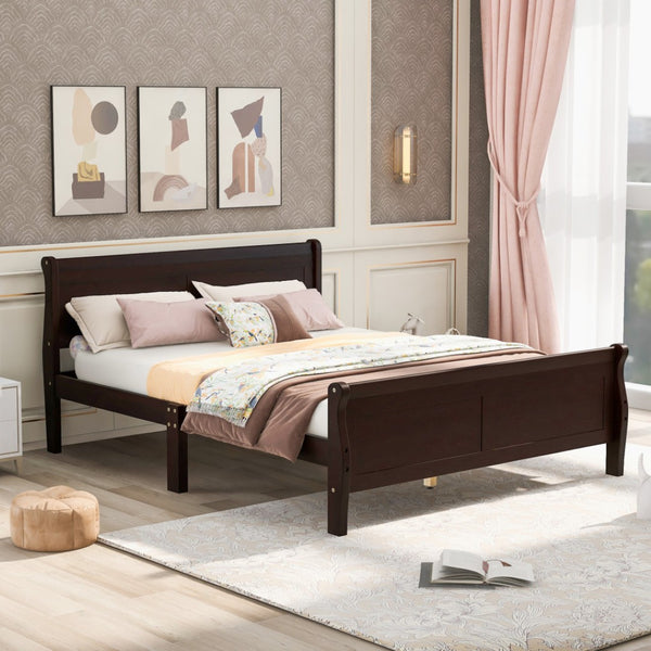 HomeRoots Espresso Wood Full Bed Frame - Modern Minimalist Design with Durable Support & Elegant Finish 596418