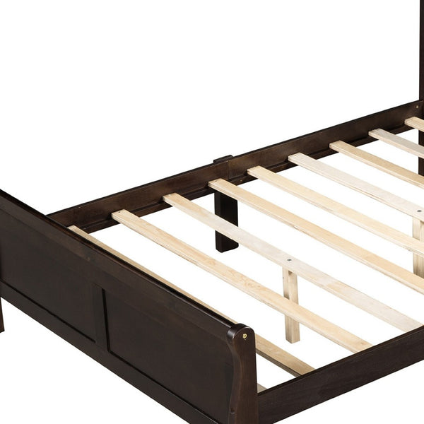 HomeRoots Espresso Wood Queen Bed Frame - Modern Platform Design with Sturdy Slats for Lasting Comfort & Style 596421