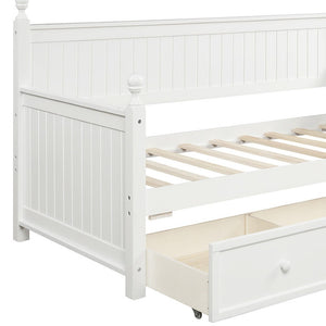 HomeRoots White Wood Twin Day Bed with Under-Bed Storage Drawer - Stylish, Versatile Design for Any Space 596423