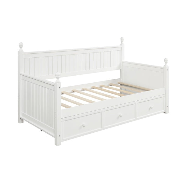 HomeRoots White Wood Twin Day Bed with Under-Bed Storage Drawer - Stylish, Versatile Design for Any Space 596423