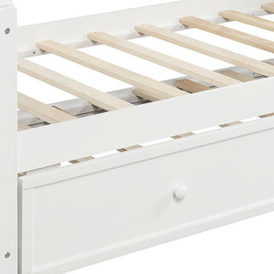 HomeRoots White Wood Twin Day Bed with Trundle & Storage Drawer – Stylish, Versatile Solution for Any Room 596424