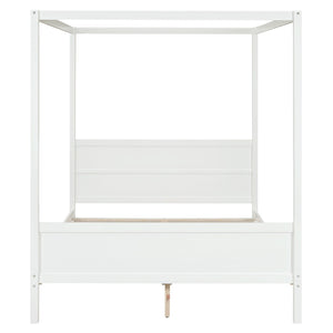 HomeRoots White Inlaid Panel Wood Queen Canopy Bed - Modern Elegance, Durable Support & Stylish Storage Solution 596425