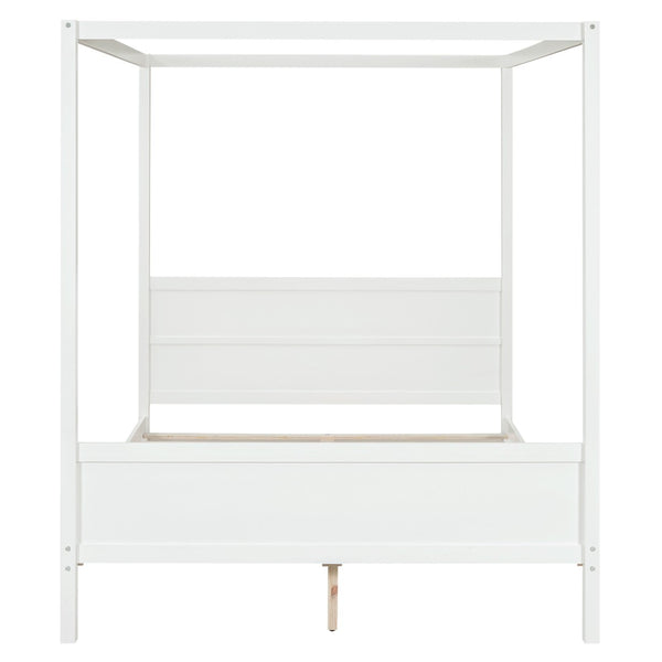 HomeRoots White Inlaid Panel Wood Queen Canopy Bed - Modern Elegance, Durable Support & Stylish Storage Solution 596425