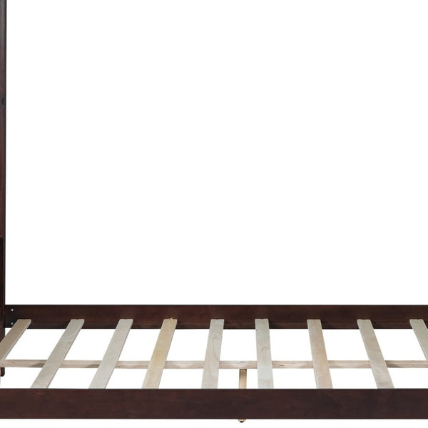 HomeRoots Espresso Inlaid Panels Queen Canopy Bed – Modern Four-Poster Frame with Storage & Elegant Design 596426