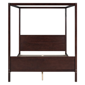 HomeRoots Espresso Inlaid Panels Queen Canopy Bed – Modern Four-Poster Frame with Storage & Elegant Design 596426