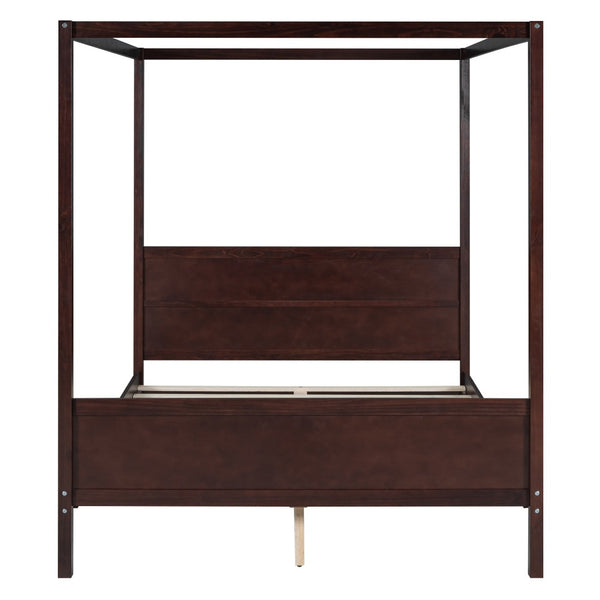 HomeRoots Espresso Inlaid Panels Queen Canopy Bed – Modern Four-Poster Frame with Storage & Elegant Design 596426