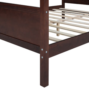 HomeRoots Espresso Inlaid Panels Queen Canopy Bed – Modern Four-Poster Frame with Storage & Elegant Design 596426