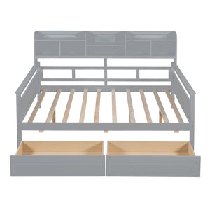 HomeRoots Gray Wood Full Day Bed with Storage Drawers - Versatile Sofa & Sleeper for Modern Spaces 596427