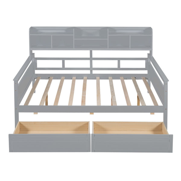 HomeRoots Gray Wood Full Day Bed with Storage Drawers - Versatile Sofa & Sleeper for Modern Spaces 596427