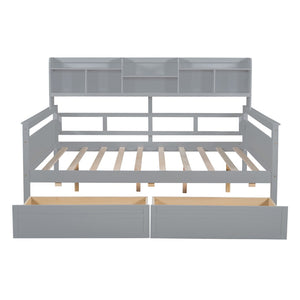 HomeRoots Gray Wood Full Day Bed with Storage Drawers - Versatile Sofa & Sleeper for Modern Spaces 596427