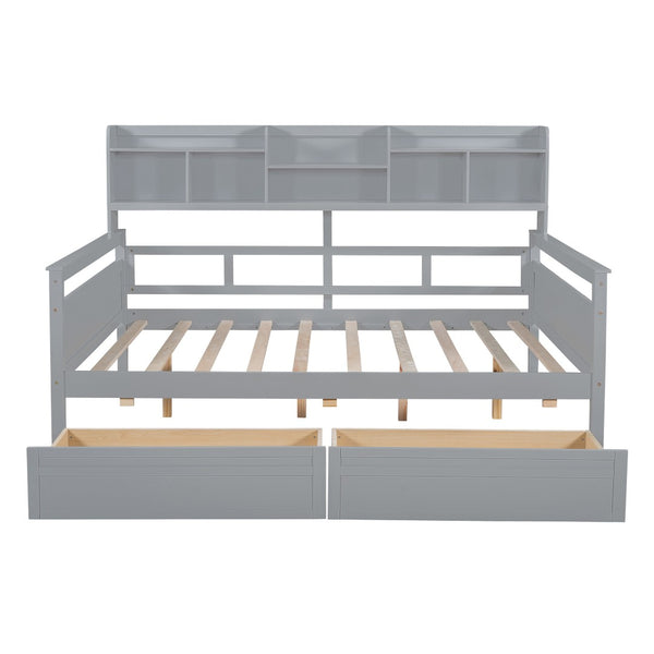 HomeRoots Gray Wood Full Day Bed with Storage Drawers - Versatile Sofa & Sleeper for Modern Spaces 596427