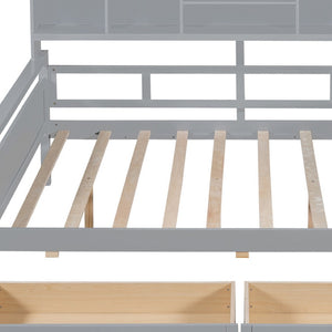 HomeRoots Gray Wood Full Day Bed with Storage Drawers - Versatile Sofa & Sleeper for Modern Spaces 596427