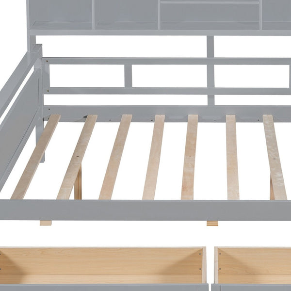 HomeRoots Gray Wood Full Day Bed with Storage Drawers - Versatile Sofa & Sleeper for Modern Spaces 596427