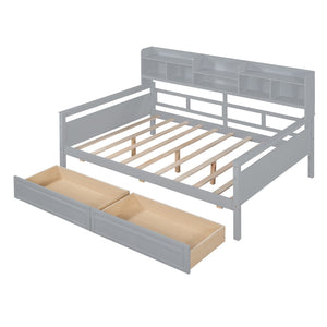 HomeRoots Gray Wood Full Day Bed with Storage Drawers - Versatile Sofa & Sleeper for Modern Spaces 596427