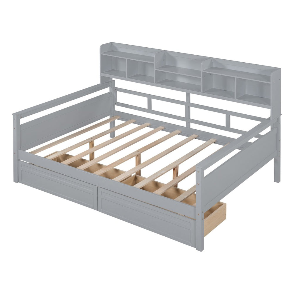 HomeRoots Gray Wood Full Day Bed with Storage Drawers - Versatile Sofa & Sleeper for Modern Spaces 596427