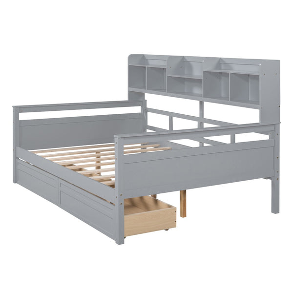 HomeRoots Gray Wood Full Day Bed with Storage Drawers - Versatile Sofa & Sleeper for Modern Spaces 596427
