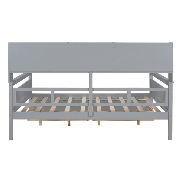 HomeRoots Gray Wood Full Day Bed with Storage Drawers - Versatile Sofa & Sleeper for Modern Spaces 596427