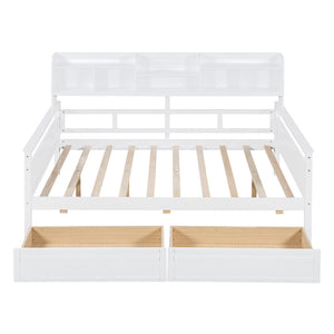 HomeRoots White Wood Full Day Bed with Storage Drawers - Stylish, Dual-Purpose Design for Any Room Decor 596428