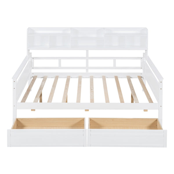 HomeRoots White Wood Full Day Bed with Storage Drawers - Stylish, Dual-Purpose Design for Any Room Decor 596428
