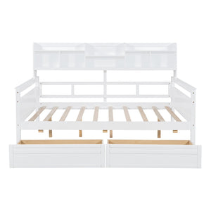 HomeRoots White Wood Full Day Bed with Storage Drawers - Stylish, Dual-Purpose Design for Any Room Decor 596428