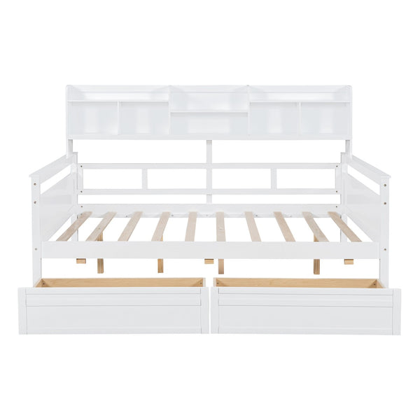 HomeRoots White Wood Full Day Bed with Storage Drawers - Stylish, Dual-Purpose Design for Any Room Decor 596428