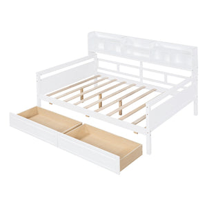 HomeRoots White Wood Full Day Bed with Storage Drawers - Stylish, Dual-Purpose Design for Any Room Decor 596428