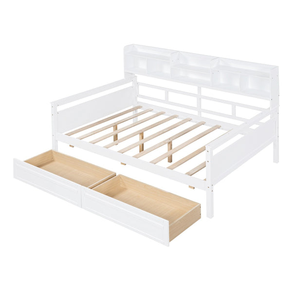 HomeRoots White Wood Full Day Bed with Storage Drawers - Stylish, Dual-Purpose Design for Any Room Decor 596428