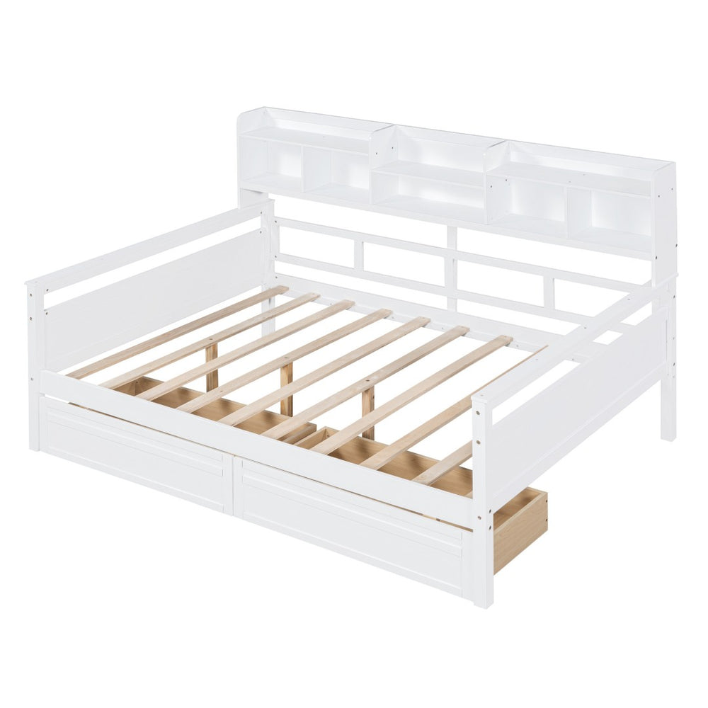 HomeRoots White Wood Full Day Bed with Storage Drawers - Stylish, Dual-Purpose Design for Any Room Decor 596428