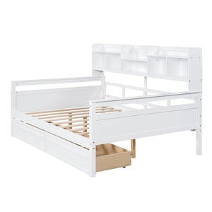 HomeRoots White Wood Full Day Bed with Storage Drawers - Stylish, Dual-Purpose Design for Any Room Decor 596428