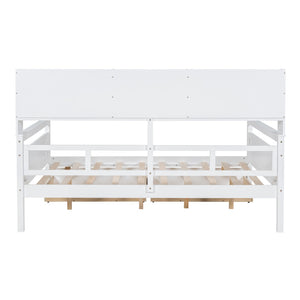 HomeRoots White Wood Full Day Bed with Storage Drawers - Stylish, Dual-Purpose Design for Any Room Decor 596428
