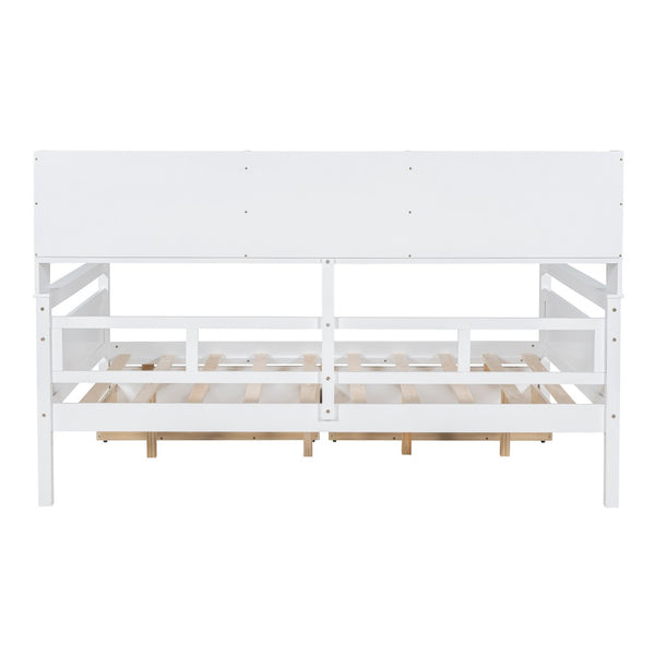 HomeRoots White Wood Full Day Bed with Storage Drawers - Stylish, Dual-Purpose Design for Any Room Decor 596428