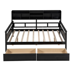 HomeRoots Espresso Wood Full Day Bed with Built-in Storage Drawers - Stylish, Versatile & Space-Saving Design 596429