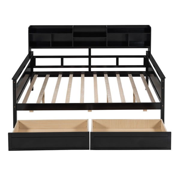 HomeRoots Espresso Wood Full Day Bed with Built-in Storage Drawers - Stylish, Versatile & Space-Saving Design 596429