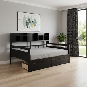 HomeRoots Espresso Wood Full Day Bed with Built-in Storage Drawers - Stylish, Versatile & Space-Saving Design 596429