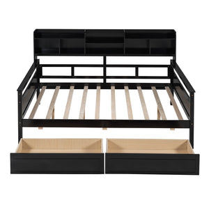 HomeRoots Espresso Wood Full Day Bed with Built-in Storage Drawers - Stylish, Versatile & Space-Saving Design 596429