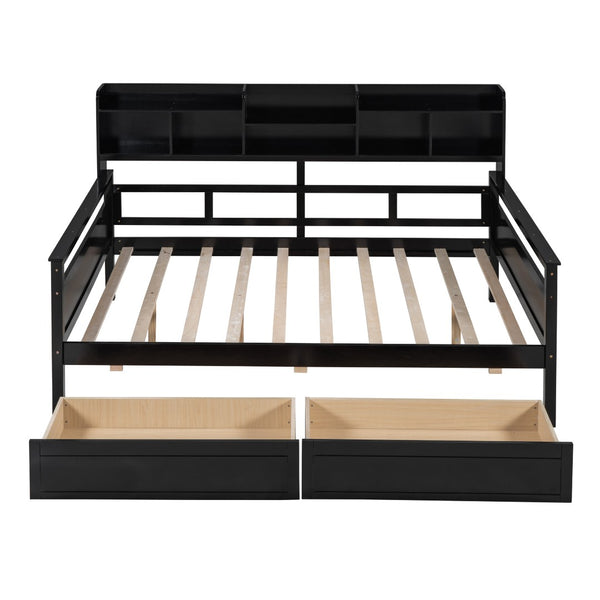 HomeRoots Espresso Wood Full Day Bed with Built-in Storage Drawers - Stylish, Versatile & Space-Saving Design 596429