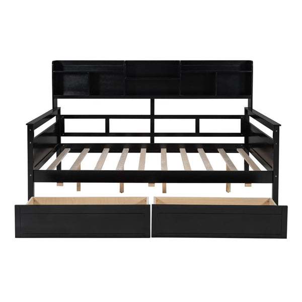 HomeRoots Espresso Wood Full Day Bed with Built-in Storage Drawers - Stylish, Versatile & Space-Saving Design 596429
