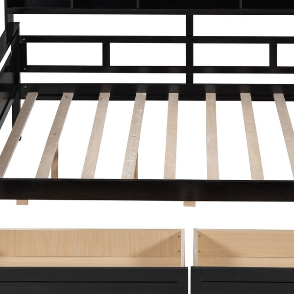 HomeRoots Espresso Wood Full Day Bed with Built-in Storage Drawers - Stylish, Versatile & Space-Saving Design 596429