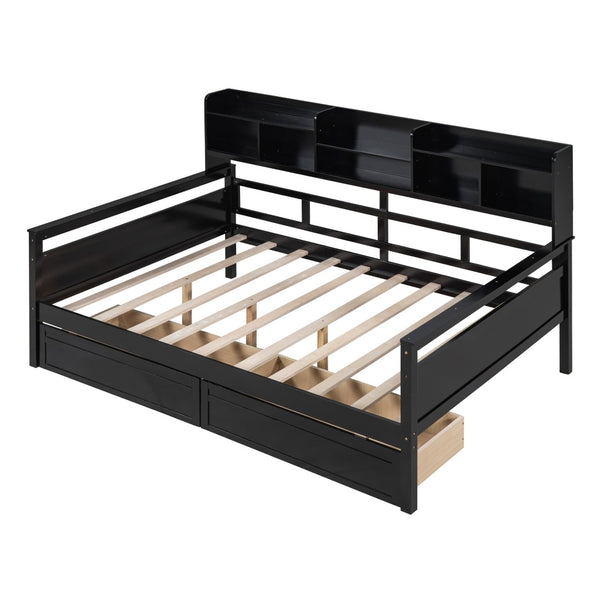 HomeRoots Espresso Wood Full Day Bed with Built-in Storage Drawers - Stylish, Versatile & Space-Saving Design 596429
