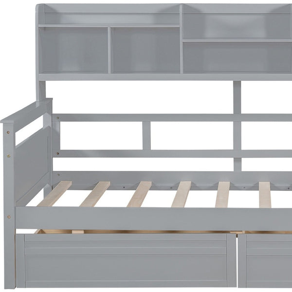 HomeRoots Gray Wood Twin Day Bed with Under-Bed Storage Drawers - Modern Versatile Design for Any Room 596430