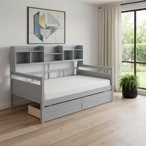 HomeRoots Gray Wood Twin Day Bed with Under-Bed Storage Drawers - Modern Versatile Design for Any Room 596430