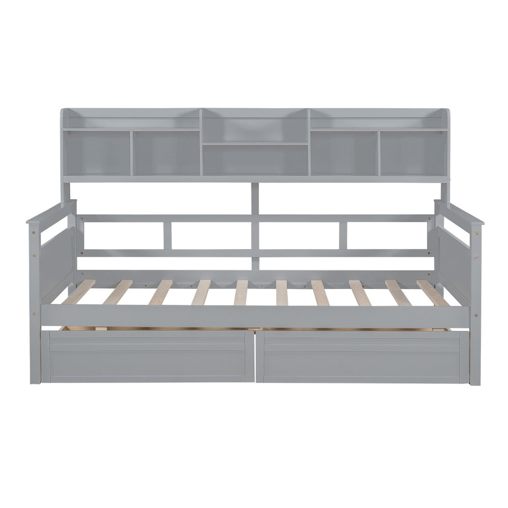 HomeRoots Gray Wood Twin Day Bed with Under-Bed Storage Drawers - Modern Versatile Design for Any Room 596430